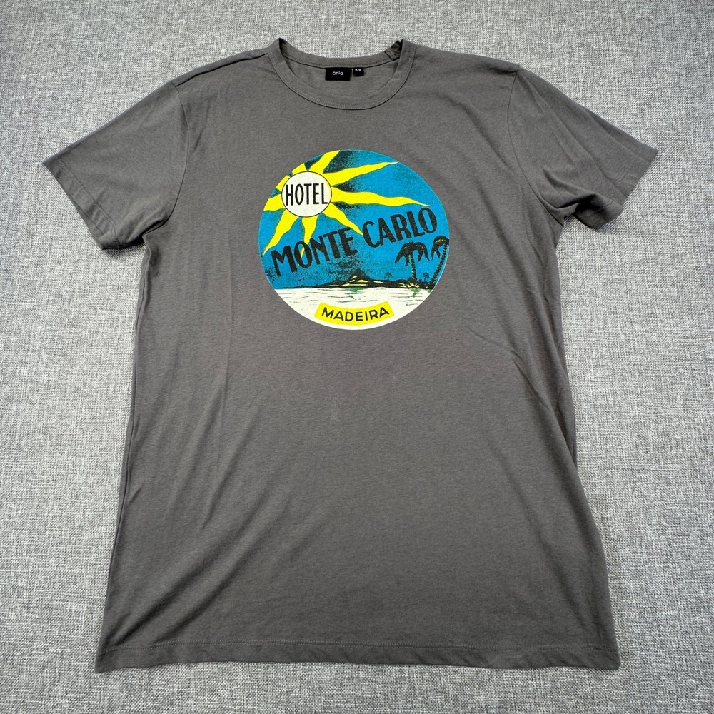 Onia Graphic T-Shirt Mens Medium Gray Hotel Monte Carlo Madeira Short Sleeve Tee